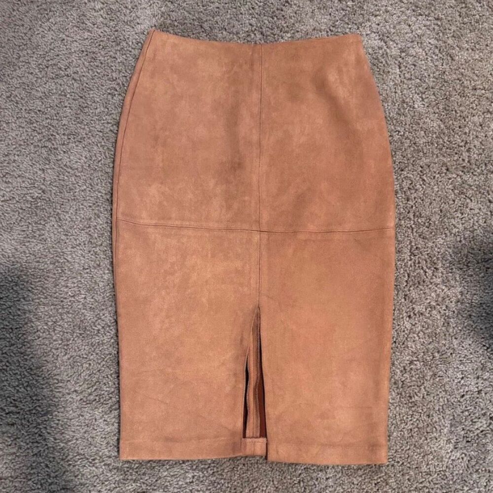 Lulus Total Allure Camel Suede Pencil Skirt Size Small